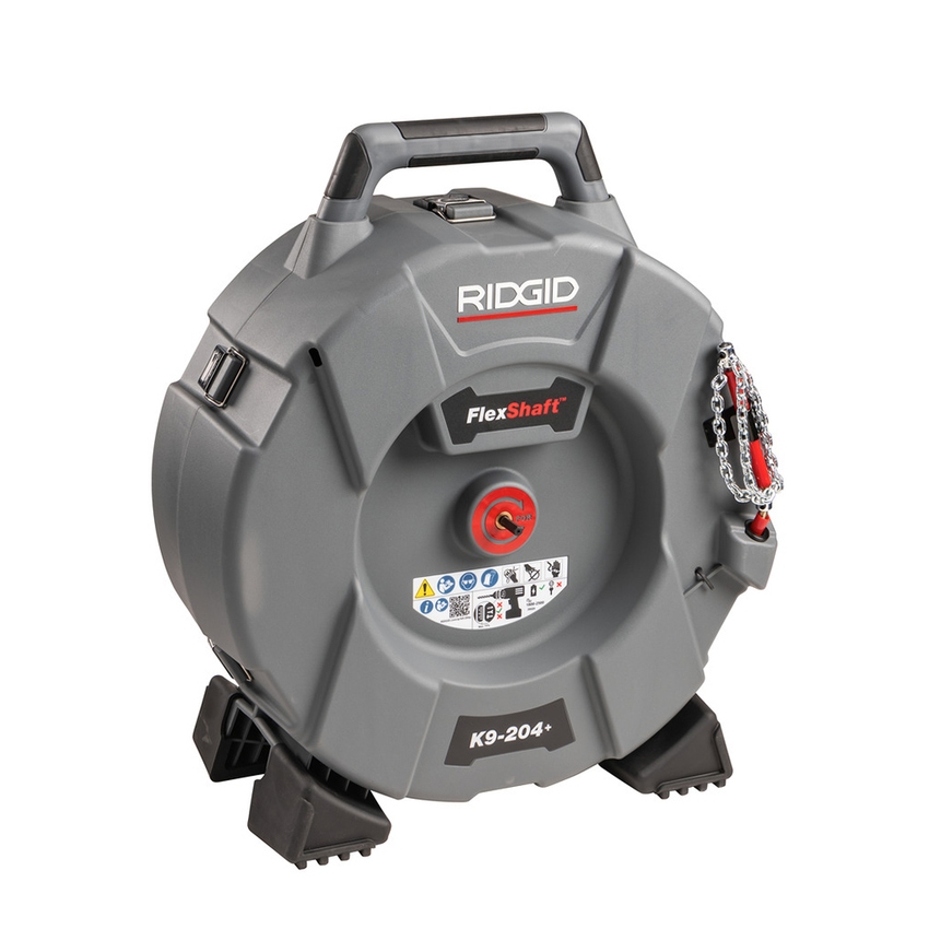 Immagine di Ridgid Kit composto da FlexShaft K9-204+ stasatrice per pulizia scarichi per tubi da 2"-4", con cavo da 21,3 m, demolitore FlexShaft K9-204, per tubi 50 mm con 2 catene e cavo FlexShaft DeadCore da 5/16" x 70' 76198+66578+76328