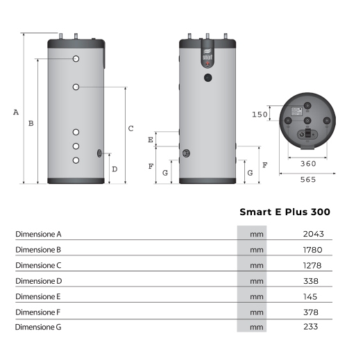 Immagine di ACV Smart E Plus 300 Bollitore Inox Tank in Tank con iniettore capacità 300 litri 784225