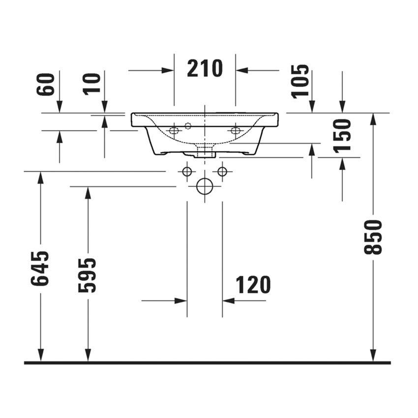 Immagine di Duravit D-NEO lavamani sospeso L.50 P.40 cm, con troppopieno e bordo per rubinetteria, colore bianco finitura lucido 0742500000