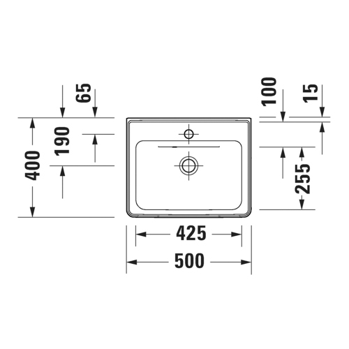 Immagine di Duravit D-NEO lavamani sospeso L.50 P.40 cm, con troppopieno e bordo per rubinetteria, colore bianco finitura lucido 0742500000