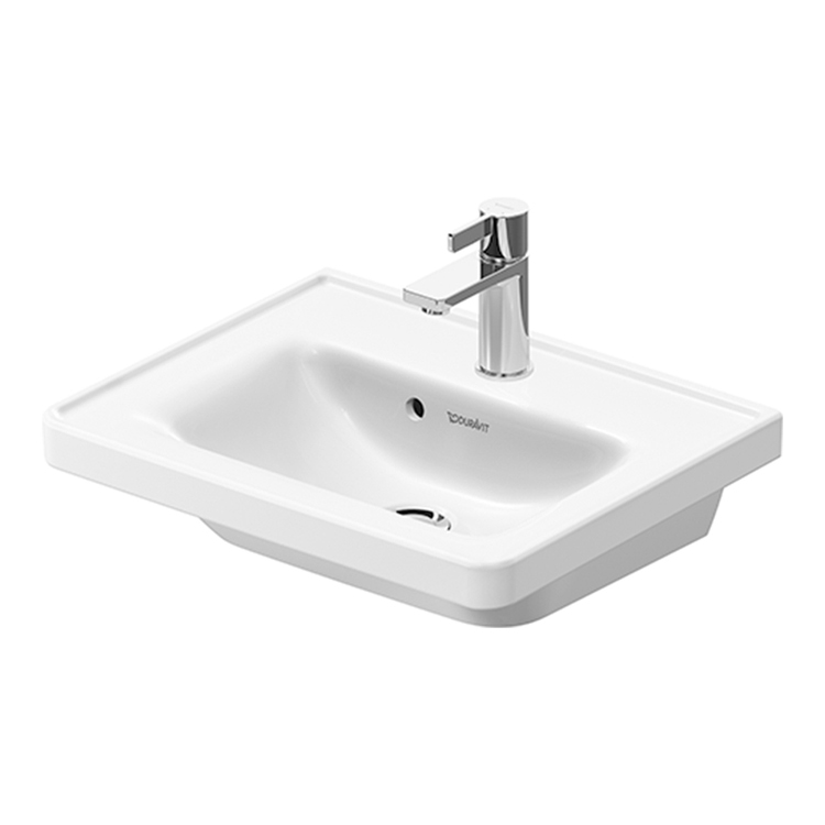 Duravit D-NEO lavamani sospeso L.50 P.40 cm, con troppopieno e bordo per rubinetteria, colore bianco finitura lucido 0742500000