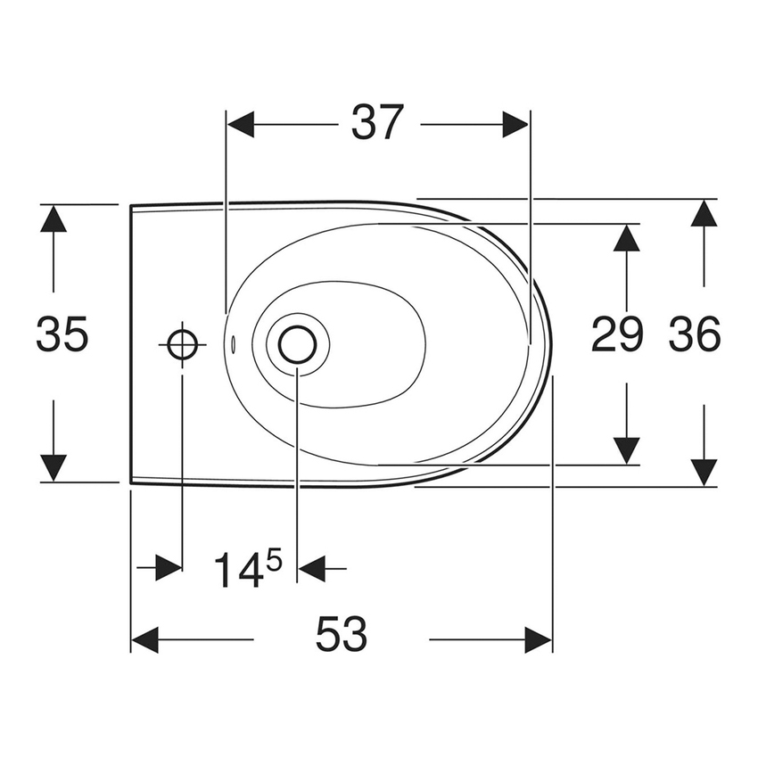 Immagine di Geberit SELNOVA PREMIUM bidet sospeso con fissaggio nascosto, con foro per rubinetteria e troppopieno, colore bianco finitura lucido 501.993.00.1