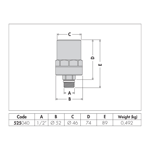 Immagine di Caleffi ANTISHOCK ammortizzatore del colpo d'ariete, attacco G 1/2" A (ISO 228-1) M 525040