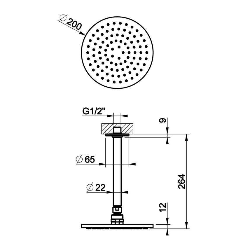 Immagine di Gessi INCISO SHOWER soffione per doccia Ø 20 cm, a soffitto, orientabile e antialcare, finitura brushed brass PVD 58152#727