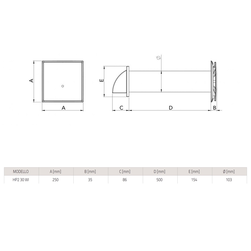 Immagine di Tecnosystemi PICO HP2 55 WI aspiratore-estrattore statico 46 m³/h, con recupero di calore, a parete, alimentatore ad incasso ACD100005