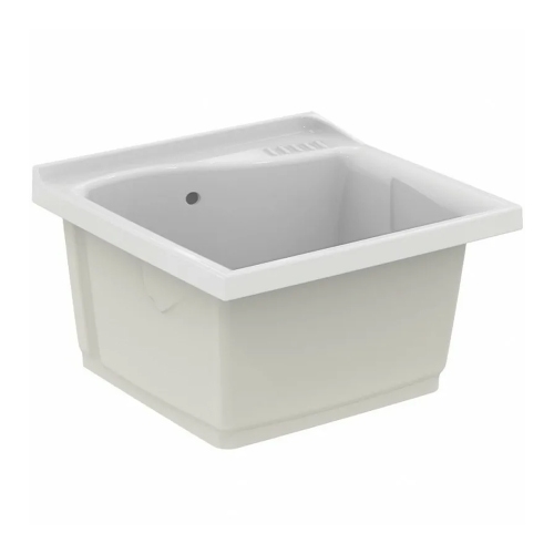 Immagine di Ideal Standard LAGO lavatoio con mobile L.61 P.60 cm colore bianco con asse in legno e set sifone T473001+J0028PW+152.885.11.1
