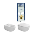 Immagine di Flaminia APP set completo sanitari sospesi, vaso con sedile a chiusura ammortizzata e bidet monoforo, colore bianco finitura opaco, modulo installazione DUOFIX per parete in cartongesso 111.907.00.5D-APPBO