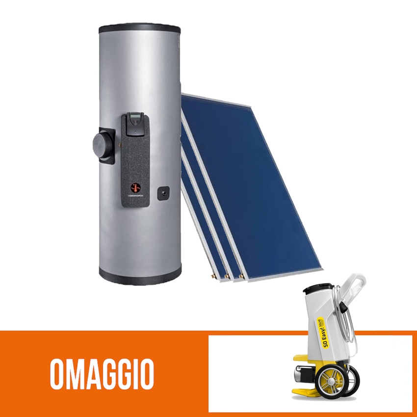 Immagine di Sonnenkraft COMPACT KIT SK500 solare a circolazione forzata con 3 collettori SK500 area 7,5 mq. e accumulo ACS da 400 l + omaggio FPPRO pompa di carico con fusto e tubi flessibili 230V, 50 m di prevalenza 2641+FPPRO