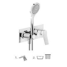 Immagine di Gessi RILIEVO miscelatore doccia a parete, 2 vie, con deviatore, presa acqua, supporto, flessibile 150 cm e doccetta anticalcare, finitura cromo 59140#031