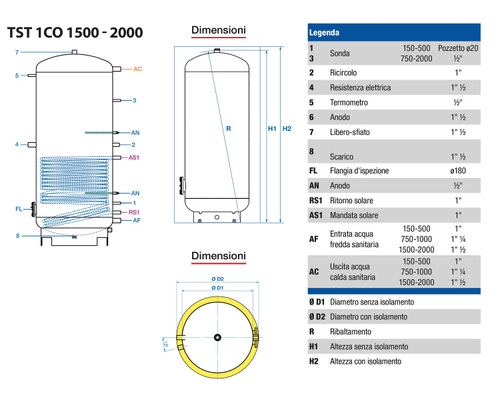 Immagine di ACV TST 1CO 2000 Bollitore vetrificato a singolo serpentino capacità 2000 litri (Isolamento già montato) 003190