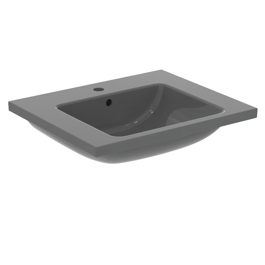 Immagine di Ideal Standard I.LIFE B lavabo top L.61 cm, monoforo, con troppopieno, colore grigio finitura lucido T460558