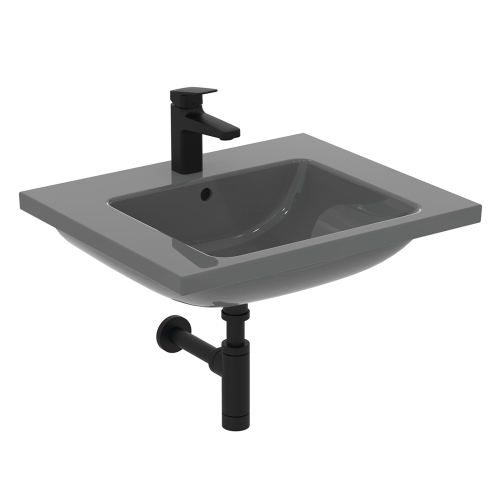 Immagine di Ideal Standard I.LIFE B lavabo top L.61 cm, monoforo, con troppopieno, colore grigio finitura lucido T460558