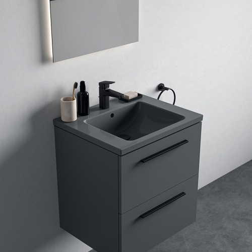 Immagine di Ideal Standard I.LIFE B lavabo top L.61 cm, monoforo, con troppopieno, colore grigio finitura lucido T460558