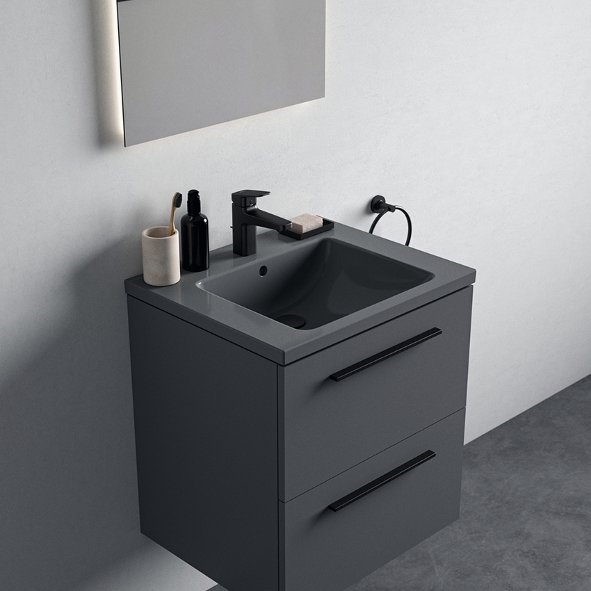 Immagine di Ideal Standard I.LIFE B lavabo top L.61 cm, monoforo, con troppopieno, colore grigio finitura lucido T460558
