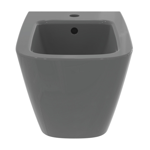 Immagine di Ideal Standard I.LIFE B set sanitari sospesi, vaso RimLS+ senza brida, con sedile avvolgente a discesa rallentata, bidet monoforo con troppopieno, colore grigio finitura lucido T461458+T500358+T461458