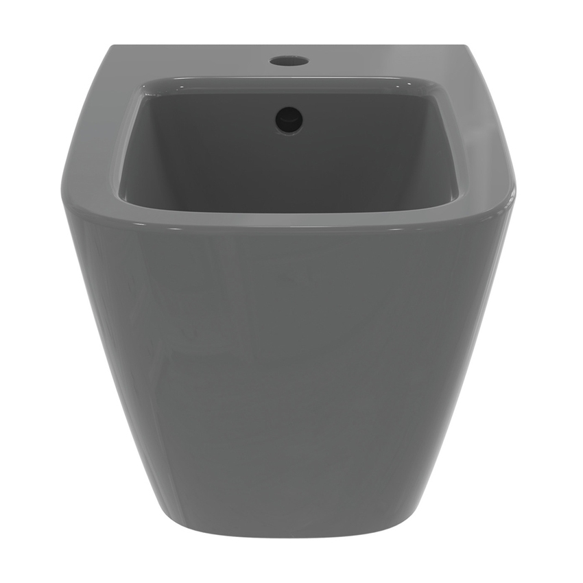 Immagine di Ideal Standard I.LIFE B set sanitari sospesi, vaso RimLS+ senza brida, con sedile avvolgente a discesa rallentata, bidet monoforo con troppopieno, colore grigio finitura lucido T461458+T500358+T461458