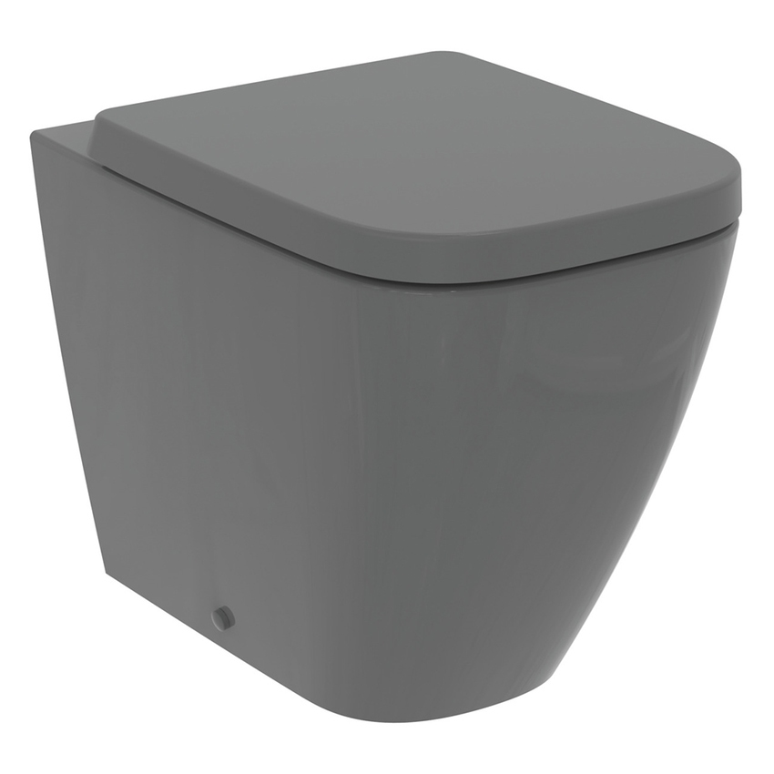 Immagine di Ideal Standard I.LIFE B set sanitari a terra, vaso filo parete senza brida, con sedile avvolgente a discesa rallentata, bidet monoforo con troppopieno, colore grigio finitura lucido T461658+T500358+T461758