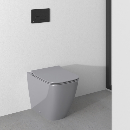 Immagine di Ideal Standard I.LIFE B set sanitari a terra, vaso filo parete senza brida, con sedile avvolgente a discesa rallentata, bidet monoforo con troppopieno, colore grigio finitura lucido T461658+T500358+T461758