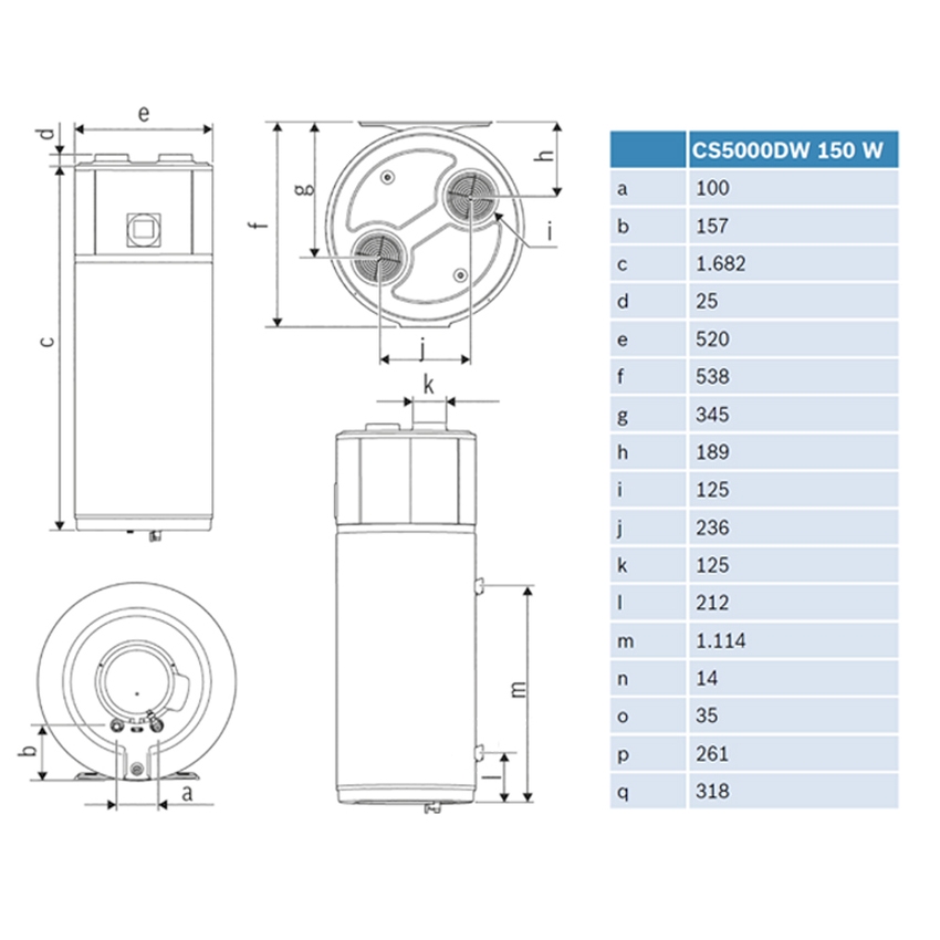 Immagine di Bosch Compress CS000DW 150 W Scalda acqua in pompa di calore monoblocco aria-acqua per produzione ACS 7738344000