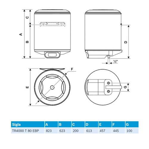 Immagine di Bosch Tronic TR4000T 80 EBP Scaldacqua murale elettrico per la produzione di ACS, capacità 80 litri 7736506566