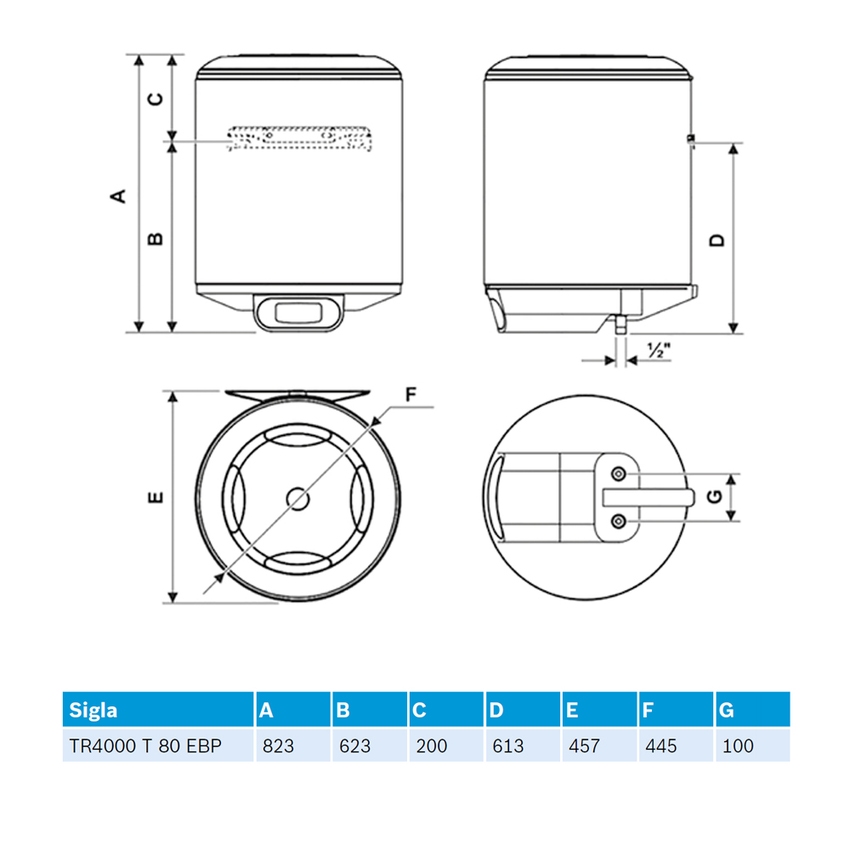 Immagine di Bosch Tronic TR4000T 80 EBP Scaldacqua murale elettrico per la produzione di ACS, capacità 80 litri 7736506566