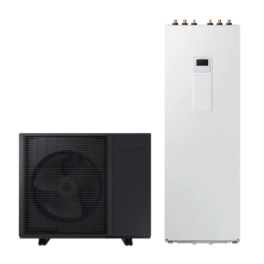 Immagine di Samsung EHS MONO R290 sistema integrato composto da pompa di calore trifase Inverter 8 kW e sistema ClimateHub 260 litri per riscaldamento, raffrescamento e produzione ACS, comando incluso AE080CXYDGK/EU+AE260CNWMGG/EU