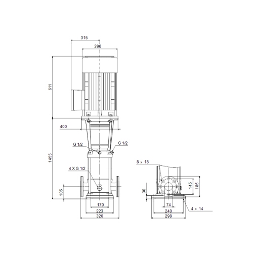 Immagine di Grundfos CR 32-13 A-F-A-E-HQQE pompa centrifuga verticale multistadio con porte di aspirazione e scarico sullo stesso livello 96122031