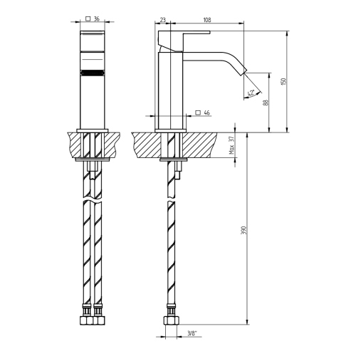 Immagine di Bellosta B-DUE miscelatore lavabo H.15 P.13 cm, monoforo, senza scarico, finitura cromo 01-7905/SL