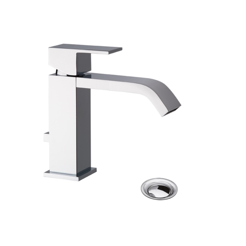 Immagine di Bellosta B-DUE miscelatore lavabo H.15 P.18 cm, monoforo, con bocca prolungata, con scarico, finitura cromo 01-7905/PL