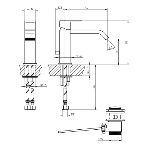 Immagine di Bellosta B-DUE miscelatore lavabo H.15 P.18 cm, monoforo, con bocca prolungata, con scarico, finitura cromo 01-7905/PL