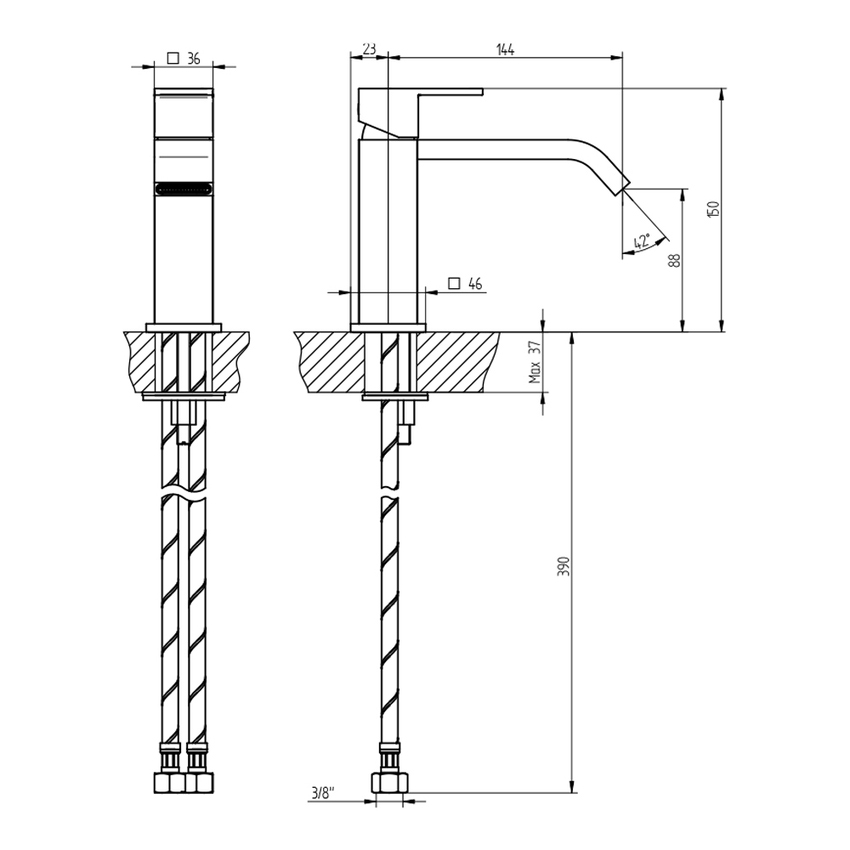 Immagine di Bellosta B-DUE miscelatore lavabo H.15 P.17 cm, monoforo, con bocca prolungata, senza scarico, finitura cromo 01-7905/P/SL