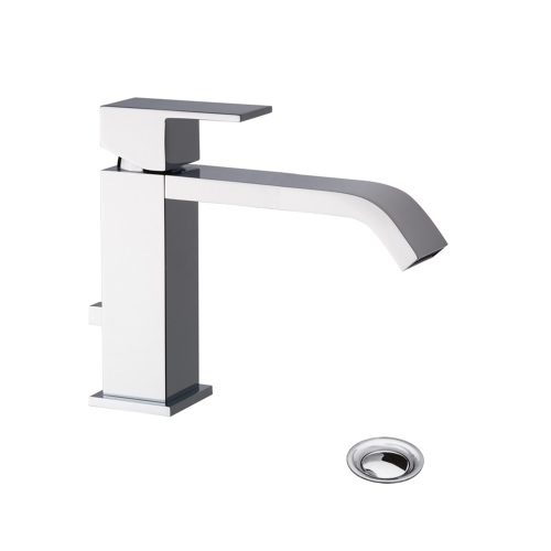 Immagine di Bellosta B-DUE miscelatore lavabo H.15 P.21 cm, monoforo, con bocca extraprolungata, con scarico, finitura cromo 01-7905/P/AL