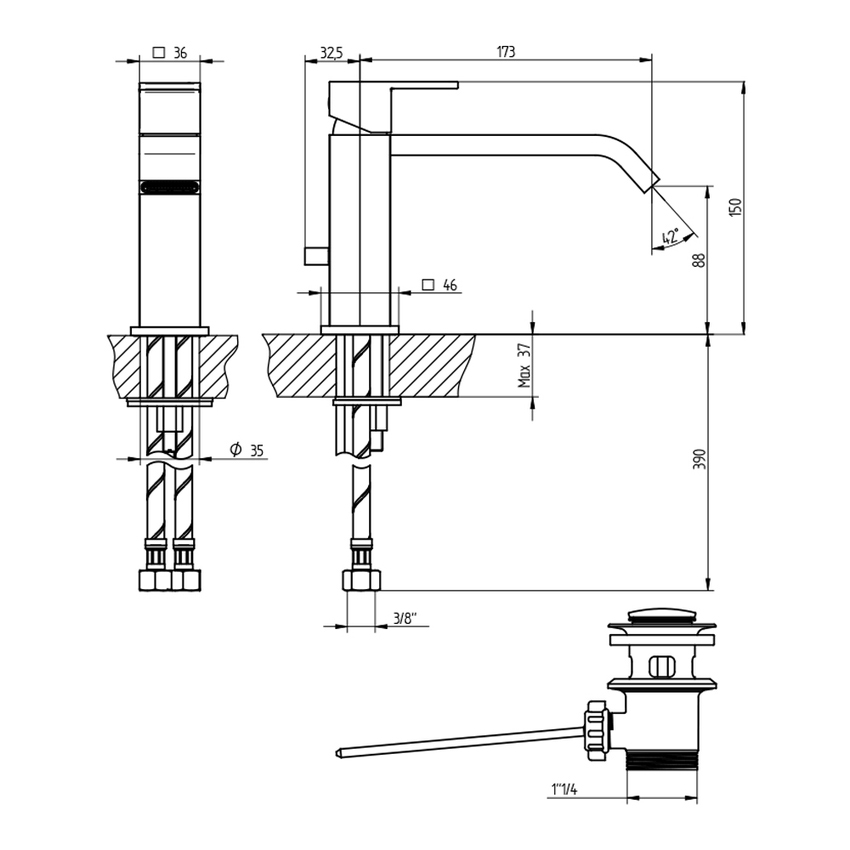 Immagine di Bellosta B-DUE miscelatore lavabo H.15 P.21 cm, monoforo, con bocca extraprolungata, con scarico, finitura cromo 01-7905/P/AL