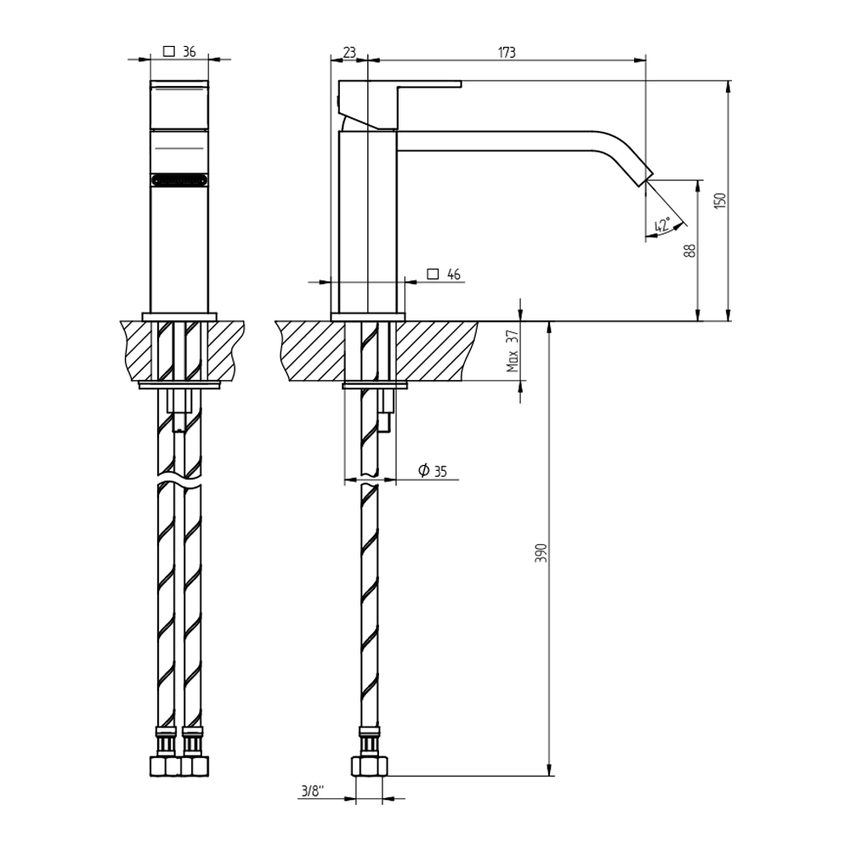 Immagine di Bellosta B-DUE miscelatore lavabo H.15 P.20 cm, monoforo, bocca extraprolungata, senza scarico, finitura cromo 01-7905/P/A/SL