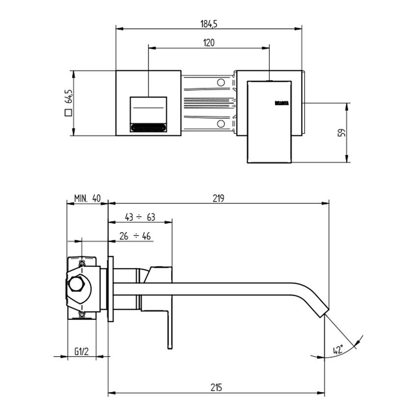 Immagine di Bellosta B-DUE miscelatore lavabo a parete P.22 cm, senza scarico, e senza corpo incasso, finitura cromo 01-7905/3/BL/E