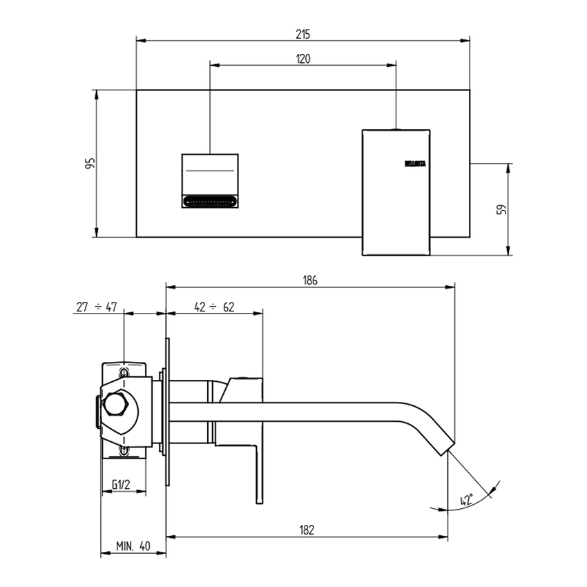 Immagine di Bellosta B-DUE miscelatore lavabo a parete P.19 cm, senza scarico, e senza corpo incasso, finitura cromo 01-7905/3L/E