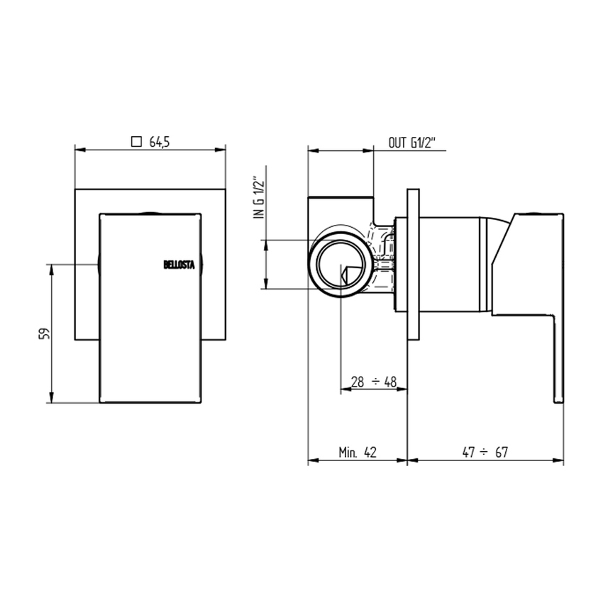Immagine di Bellosta B-DUE miscelatore remoto ad incasso, senza scarico e senza corpo incasso, finitura cromo 01-7905/R/BL/E