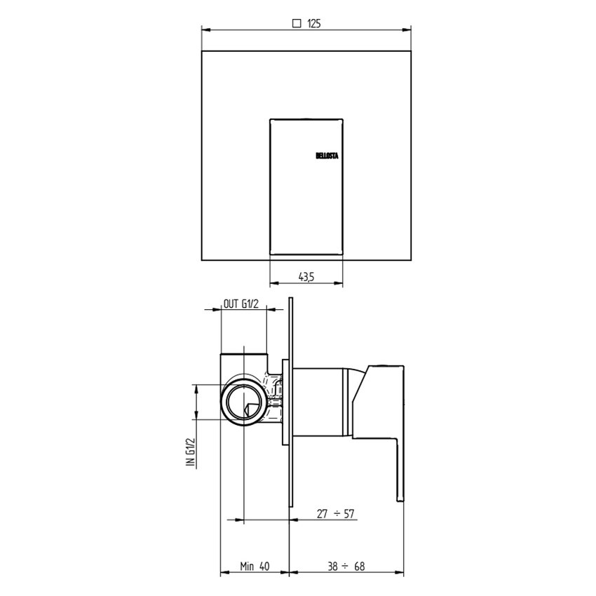 Immagine di Bellosta B-DUE miscelatore per doccia ad incasso a parete, senza corpo incasso, finitura cromo 01-7921/L/E