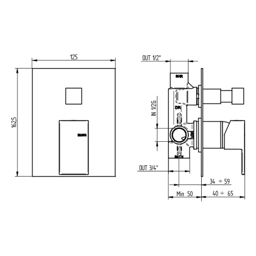 Immagine di Bellosta B-DUE miscelatore per doccia ad incasso, con deviatore automatico a 2 uscite, senza corpo incasso, finitura cromo 01-7900/L/E