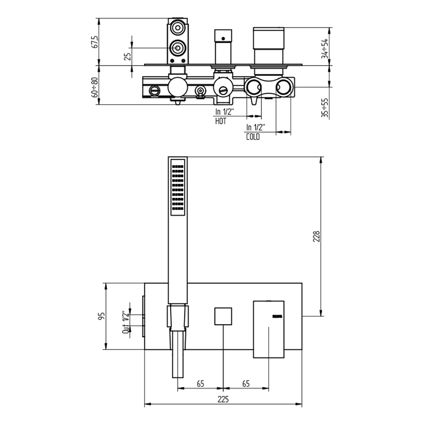 Immagine di Bellosta B-DUE miscelatore per doccia ad incasso, con deviatore automatico e doccetta, senza corpo incasso, finitura cromo 01-7900/1/PL/E