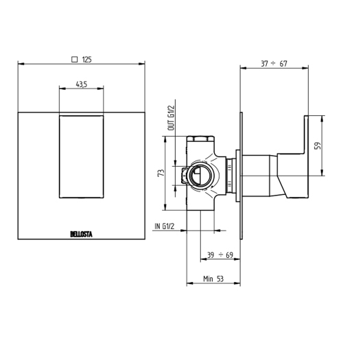 Immagine di Bellosta B-DUE deviatore ad incasso, a 2 uscite, senza corpo incasso, finitura cromo 01-7903/2/1L/E