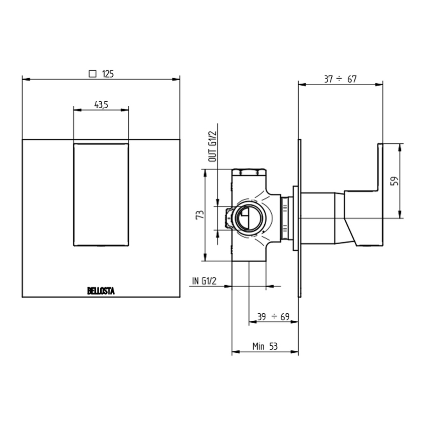 Immagine di Bellosta B-DUE deviatore ad incasso, a 2 uscite, senza corpo incasso, finitura cromo 01-7903/2/1L/E