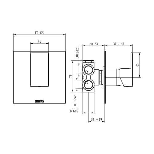 Immagine di Bellosta B-DUE deviatore ad incasso, a 3 uscite, senza corpo incasso, finitura cromo 01-7903/3/1L/E