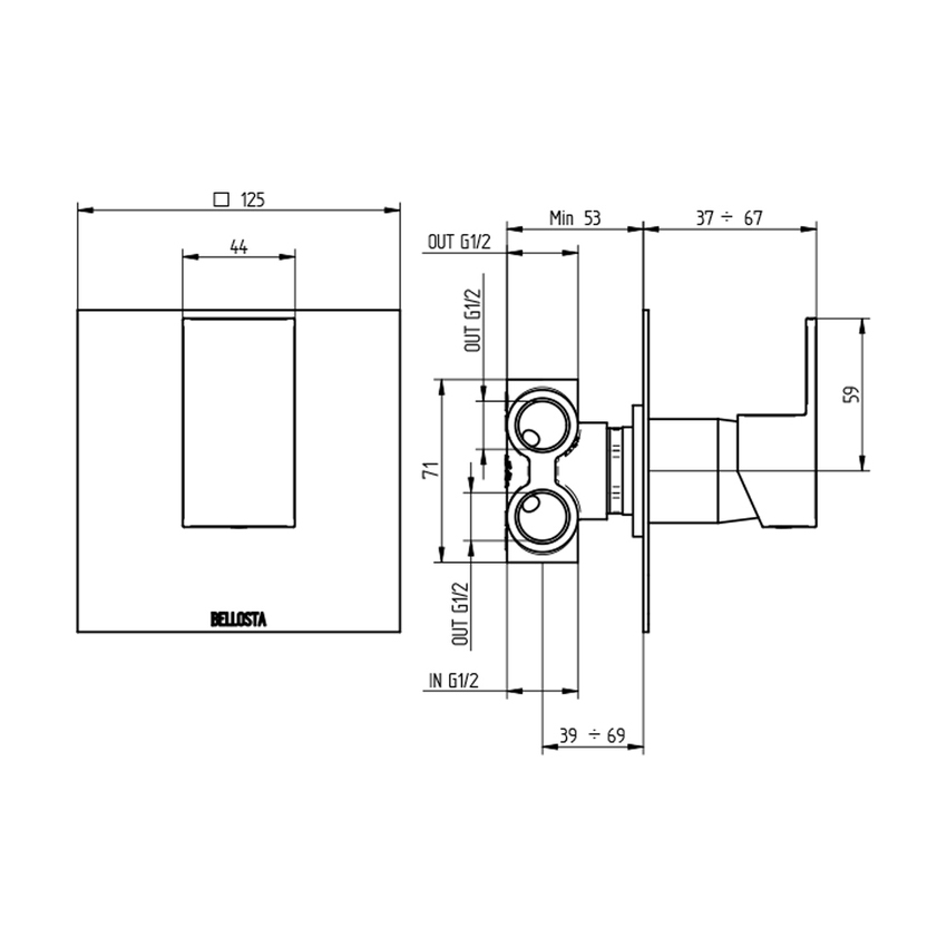 Immagine di Bellosta B-DUE deviatore ad incasso, a 4 uscite, senza corpo incasso, finitura cromo 01-7903/4/1L/E