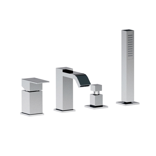 Immagine di Bellosta B-DUE miscelatore per bordo vasca, con deviatore, flessibile 150 cm, supporto a parete e doccetta monogetto, senza scarico, finitura cromo 01-7901/2/AL