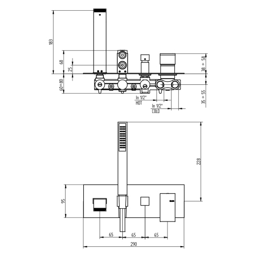 Immagine di Bellosta B-DUE miscelatore ad incasso per vasca, con deviatore, flessibile 150 cm e doccetta monogetto, senza corpo incasso, finitura cromo 01-7900/2/PL/E