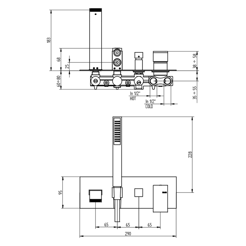 Immagine di Bellosta B-DUE miscelatore ad incasso per vasca, con deviatore, flessibile 150 cm e doccetta monogetto, senza corpo incasso, finitura cromo 01-7900/2/PL/E