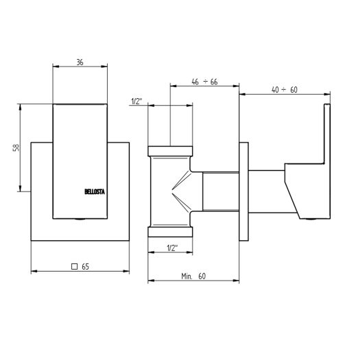 Immagine di Bellosta B-DUE rubinetto d'arresto 1/2" o 3/4", senza corpo incasso, finitura cromo 01-7908/L/E