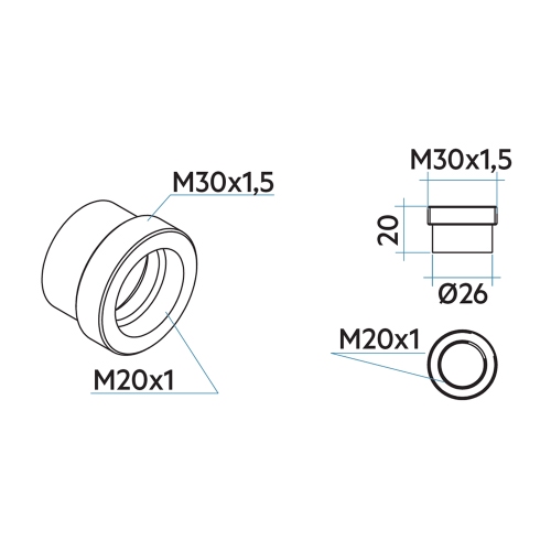 Immagine di Irsap Adattatore M30 x 1,5 mm per valvole termostatizzabili tipo FAR ADATM301503