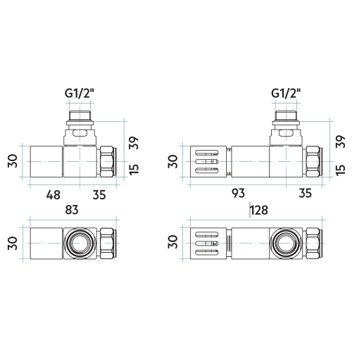 Immagine di Irsap kit valvola con testa termostatica e detentore con pre regolazione a squadro, attacco rame/multistrato da 1/2", colore bianco standard finitura lucido VALKITQUADTE01